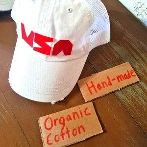 Trucker hat Organic Cotton Handmade White Red cotton polyester unisex luxury